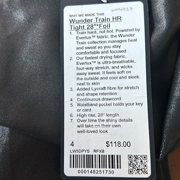 Lululemon Wunder Train High-Rise Tight 28" Foil size 4 NWT Black‎ - Picture 3 of 6